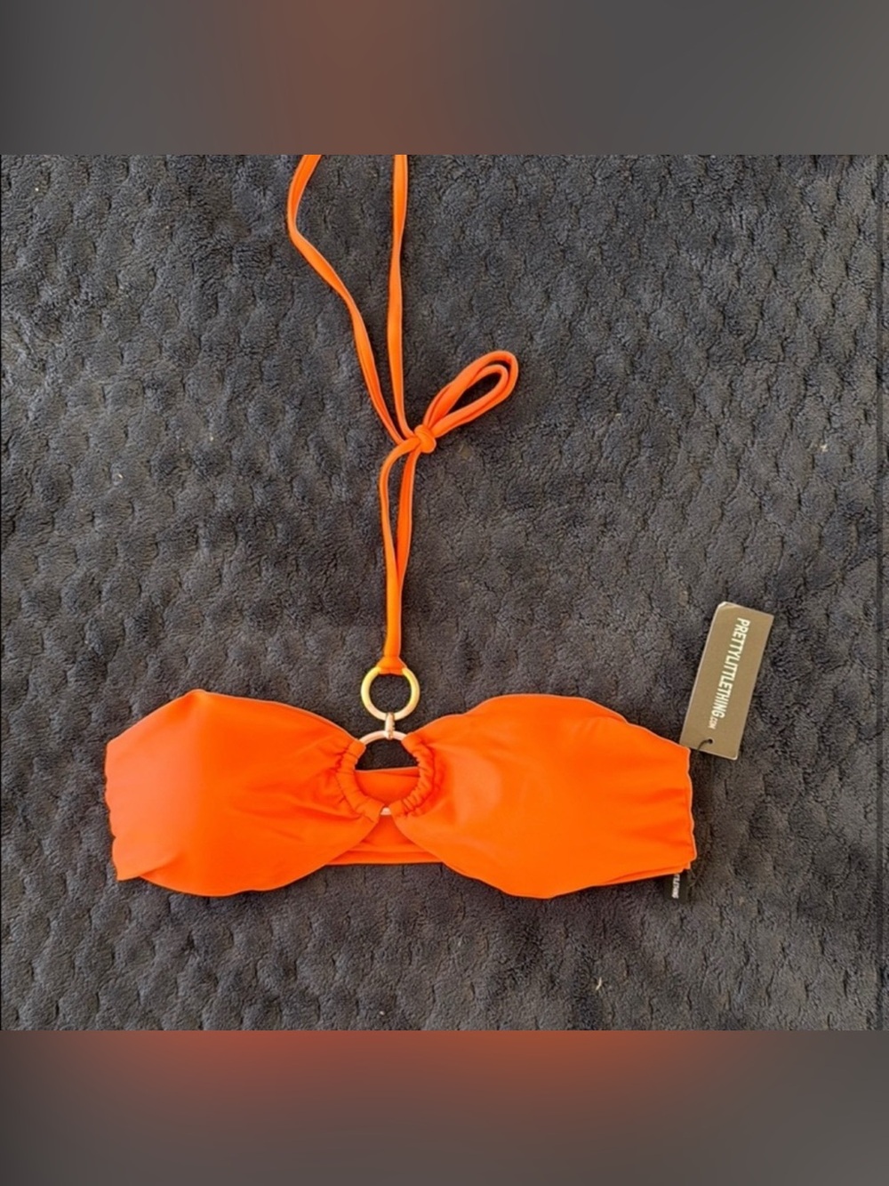 PrettyLittleThing Women’s Size 2 Orange Bandeau Bikini Top with Knot Detail NWT